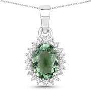 Bids.com 1.39 Carat Genuine Green Tourmaline and White Diamond 14K White Gold Pendant Pendants