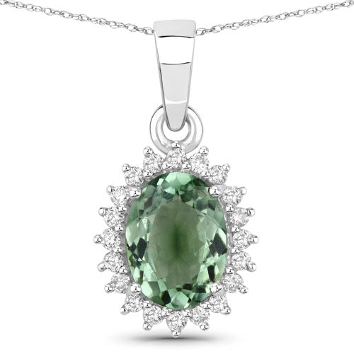 Bids.com 1.39 Carat Genuine Green Tourmaline and White Diamond 14K White Gold Pendant Pendants
