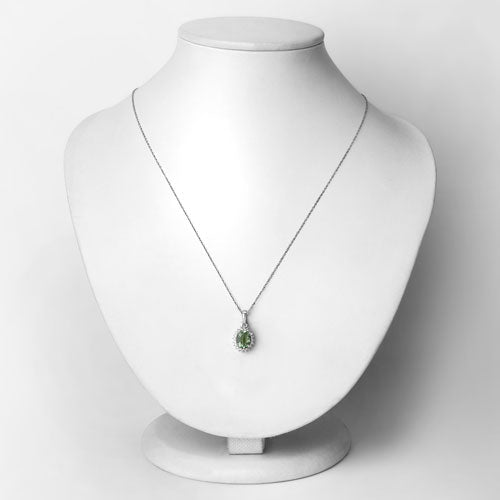 Bids.com 1.39 Carat Genuine Green Tourmaline and White Diamond 14K White Gold Pendant Pendants