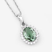 Bids.com 1.39 Carat Genuine Green Tourmaline and White Diamond 14K White Gold Pendant Pendants