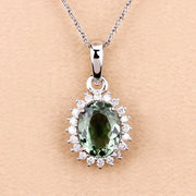 Bids.com 1.39 Carat Genuine Green Tourmaline and White Diamond 14K White Gold Pendant Pendants