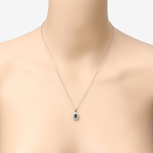 Bids.com 1.39 Carat Genuine Green Tourmaline and White Diamond 14K White Gold Pendant Pendants