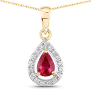 Bids.com 1.03 Carat Genuine Ruby and White Diamond 14K Yellow Gold Pendant Pendants
