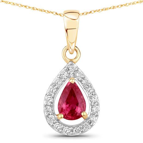 Bids.com 1.03 Carat Genuine Ruby and White Diamond 14K Yellow Gold Pendant Pendants