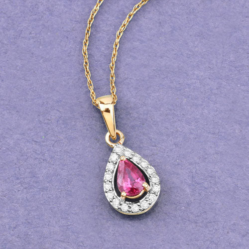 Bids.com 1.03 Carat Genuine Ruby and White Diamond 14K Yellow Gold Pendant Pendants