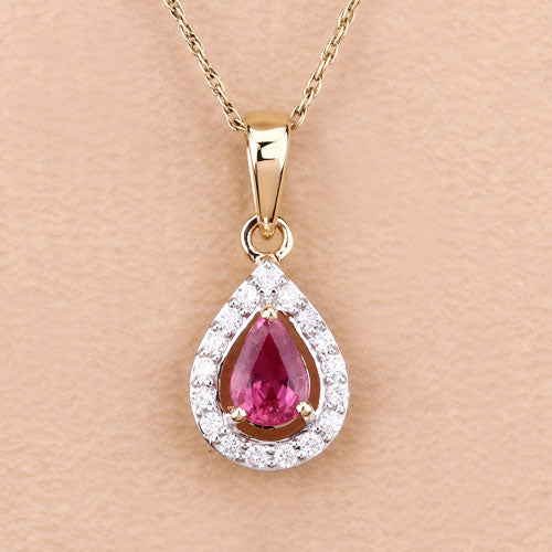 Bids.com 1.03 Carat Genuine Ruby and White Diamond 14K Yellow Gold Pendant Pendants