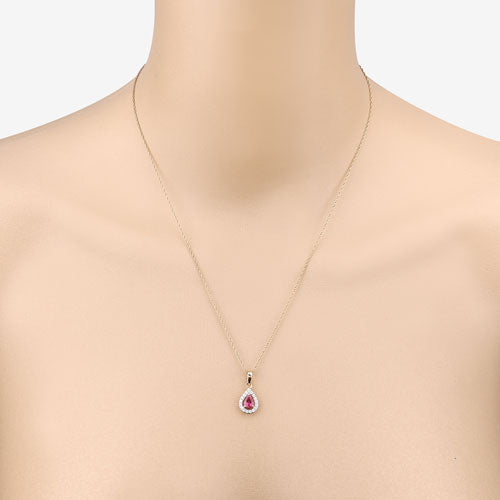 Bids.com 1.03 Carat Genuine Ruby and White Diamond 14K Yellow Gold Pendant Pendants
