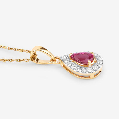 Bids.com 1.03 Carat Genuine Ruby and White Diamond 14K Yellow Gold Pendant Pendants