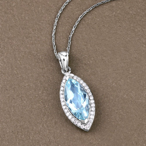 Bids.com 2.55 Carat Genuine Aquamarine and White Diamond 14K White Gold Pendant Pendants