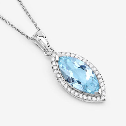Bids.com 2.55 Carat Genuine Aquamarine and White Diamond 14K White Gold Pendant Pendants
