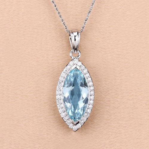 Bids.com 2.55 Carat Genuine Aquamarine and White Diamond 14K White Gold Pendant Pendants