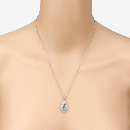 Bids.com 2.55 Carat Genuine Aquamarine and White Diamond 14K White Gold Pendant Pendants