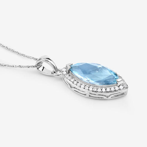 Bids.com 2.55 Carat Genuine Aquamarine and White Diamond 14K White Gold Pendant Pendants