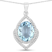 Bids.com 3.82 Carat Genuine Aquamarine and White Diamond 14K White Gold Pendant Pendants