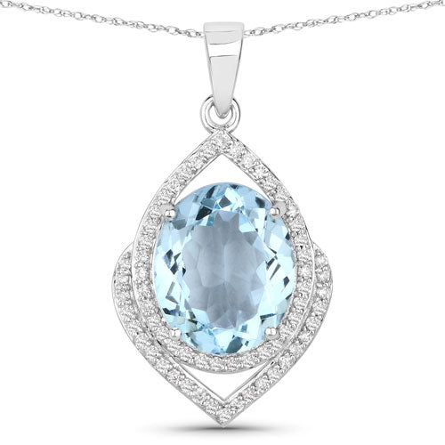 Bids.com 3.82 Carat Genuine Aquamarine and White Diamond 14K White Gold Pendant Pendants