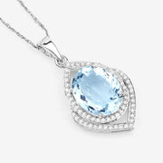 Bids.com 3.82 Carat Genuine Aquamarine and White Diamond 14K White Gold Pendant Pendants