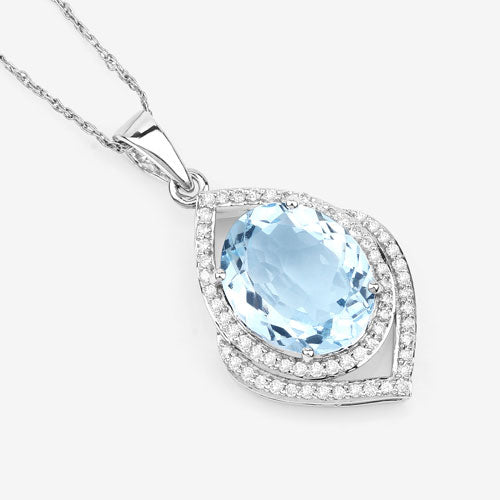Bids.com 3.82 Carat Genuine Aquamarine and White Diamond 14K White Gold Pendant Pendants