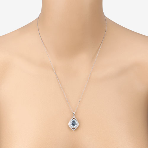 Bids.com 3.82 Carat Genuine Aquamarine and White Diamond 14K White Gold Pendant Pendants