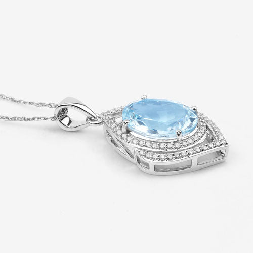 Bids.com 3.82 Carat Genuine Aquamarine and White Diamond 14K White Gold Pendant Pendants