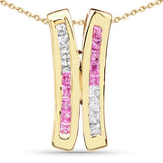 Bids.com 14K Yellow Gold Plated 1.08 Carat Genuine Pink Sapphire and White Sapphire .925 Sterling Silver Pendant Pendants
