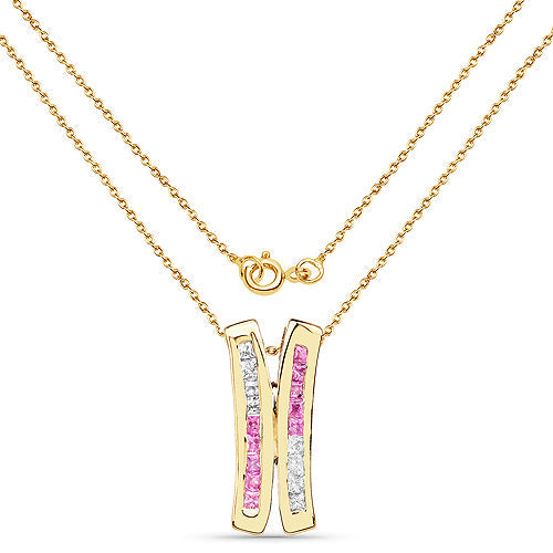 Bids.com 14K Yellow Gold Plated 1.08 Carat Genuine Pink Sapphire and White Sapphire .925 Sterling Silver Pendant Pendants