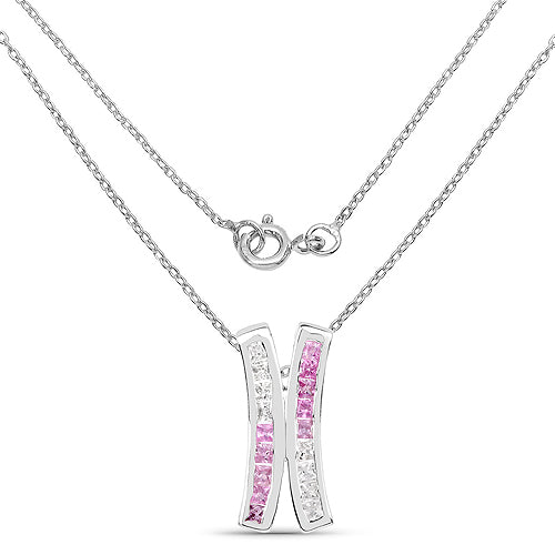 Bids.com 1.08 Carat Genuine Pink Sapphire and White Sapphire .925 Sterling Silver Pendant Pendants