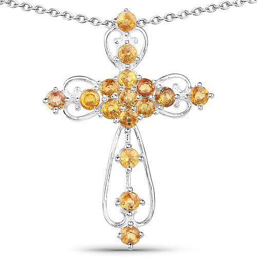 Bids.com 2.24 Carat Genuine Yellow Sapphire .925 Sterling Silver Pendant Pendants