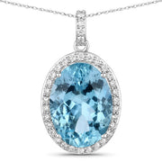 Bids.com 9.59 Carat Genuine Aquamarine and White Diamond 14K White Gold Pendant Pendants