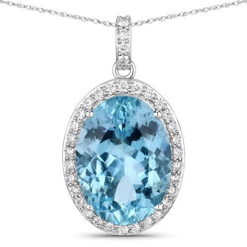Bids.com 9.59 Carat Genuine Aquamarine and White Diamond 14K White Gold Pendant Pendants