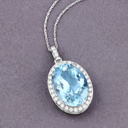 Bids.com 9.59 Carat Genuine Aquamarine and White Diamond 14K White Gold Pendant Pendants