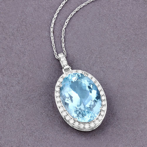 Bids.com 9.59 Carat Genuine Aquamarine and White Diamond 14K White Gold Pendant Pendants
