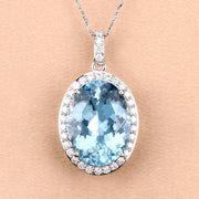 Bids.com 9.59 Carat Genuine Aquamarine and White Diamond 14K White Gold Pendant Pendants