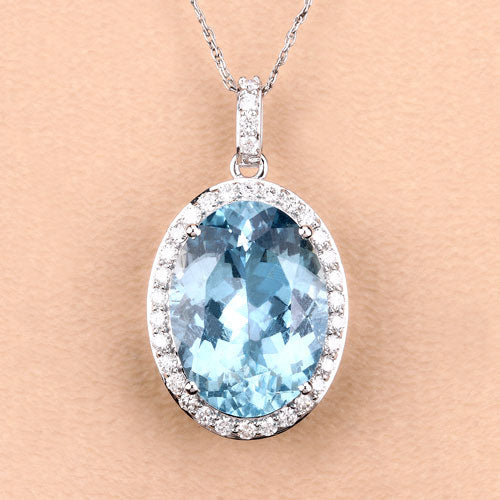 Bids.com 9.59 Carat Genuine Aquamarine and White Diamond 14K White Gold Pendant Pendants