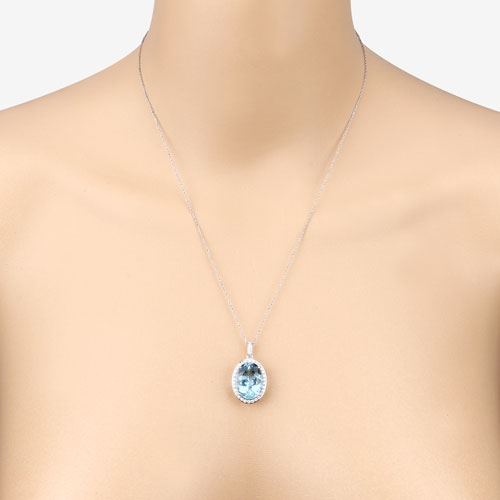 Bids.com 9.59 Carat Genuine Aquamarine and White Diamond 14K White Gold Pendant Pendants