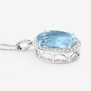 Bids.com 9.59 Carat Genuine Aquamarine and White Diamond 14K White Gold Pendant Pendants