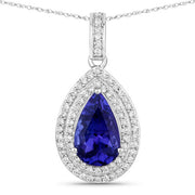 Bids.com 2.56 Carat Genuine Tanzanite and White Diamond 14K White Gold Pendant Pendants