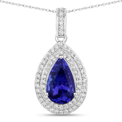 Bids.com 2.56 Carat Genuine Tanzanite and White Diamond 14K White Gold Pendant Pendants