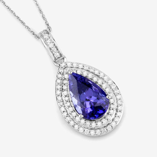 Bids.com 2.56 Carat Genuine Tanzanite and White Diamond 14K White Gold Pendant Pendants