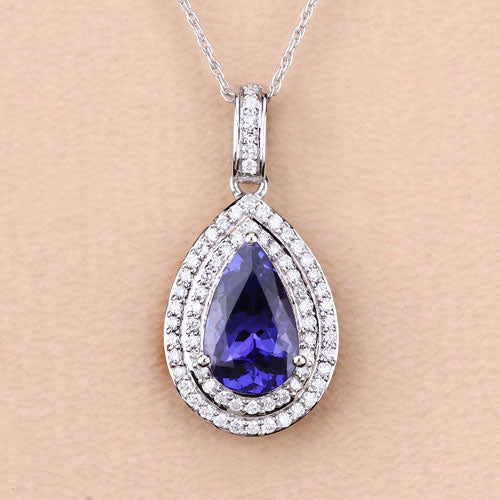 Bids.com 2.56 Carat Genuine Tanzanite and White Diamond 14K White Gold Pendant Pendants