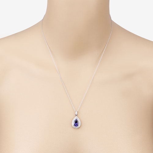 Bids.com 2.56 Carat Genuine Tanzanite and White Diamond 14K White Gold Pendant Pendants