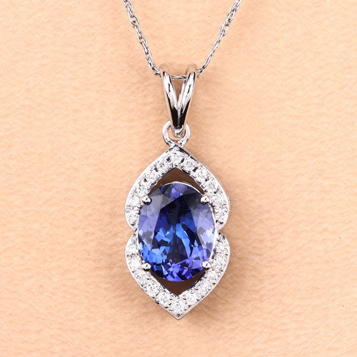 Bids.com 2.44 Carat Genuine Tanzanite and White Diamond 14K White Gold Pendant Pendants