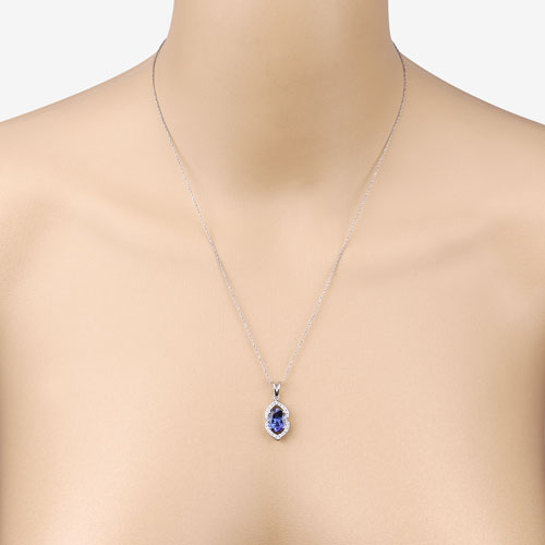 Bids.com 2.44 Carat Genuine Tanzanite and White Diamond 14K White Gold Pendant Pendants