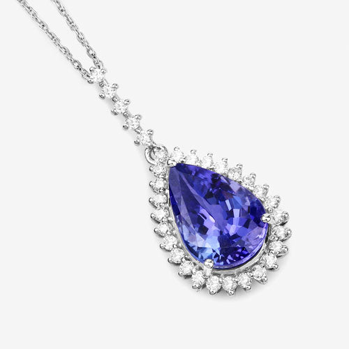 Bids.com 3.05 Carat Genuine Tanzanite and White Diamond 14K White Gold Pendant Pendants