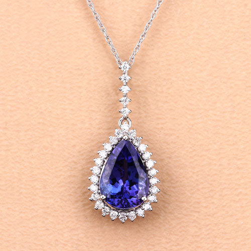Bids.com 3.05 Carat Genuine Tanzanite and White Diamond 14K White Gold Pendant Pendants