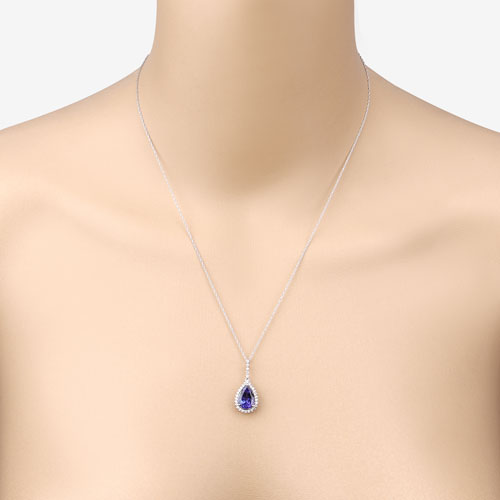 Bids.com 3.05 Carat Genuine Tanzanite and White Diamond 14K White Gold Pendant Pendants