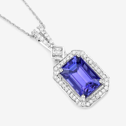 Bids.com 2.56 Carat Genuine Tanzanite and White Diamond 14K White Gold Pendant Pendants