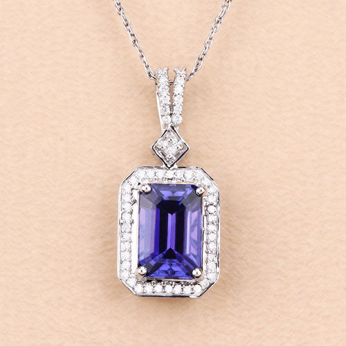 Bids.com 2.56 Carat Genuine Tanzanite and White Diamond 14K White Gold Pendant Pendants