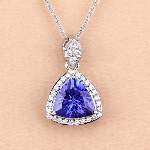 Bids.com 1.71 Carat Genuine Tanzanite and White Diamond 14K White Gold Pendant Pendants