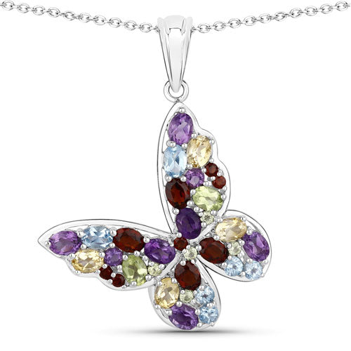 Bids.com 3.80 Carat Genuine Multi Stones .925 Sterling Silver Pendant Pendants
