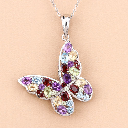 Bids.com 3.80 Carat Genuine Multi Stones .925 Sterling Silver Pendant Pendants